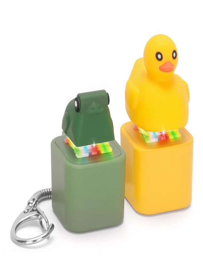 FunisFun Quacking Duck & Croaking Frog Keyboard Fidget Toy Keychain, Rechargeable Duck Frog Fidget Clicker with LED Light, Sensory Toy for Adults Stress Relief Anxiety (Yellow&Green, 2P) - Image 1